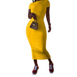 Women Clothing Solid Color Dress Vacation Casual Dress Short Sleeve T shirt Sexy