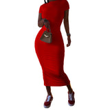 Women Clothing Solid Color Dress Vacation Casual Dress Short Sleeve T shirt Sexy