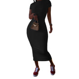 Women Clothing Solid Color Dress Vacation Casual Dress Short Sleeve T shirt Sexy