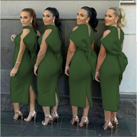 Sexy Neck Holding Backless Bow Slit High Waist Plus Size Sleeveless High Elastic Party Dress Women Dress
