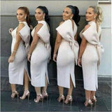 Sexy Neck Holding Backless Bow Slit High Waist Plus Size Sleeveless High Elastic Party Dress Women Dress