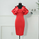 Sexy Spaghetti-Strap Ruffle Elegant Slim High Waist Slimming Sheath plus Size Dress Women Dress