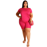 Plus Size Solid Color Casual Pants Suit Women Two-Piece Suit