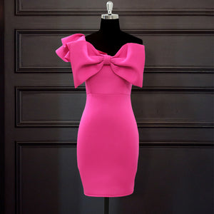 3D Bowknot Sexy One-Shoulder Ruffled Bow Slim High Waist Plus Size Evening Dress Women