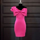 3D Bowknot Sexy One-Shoulder Ruffled Bow Slim High Waist Plus Size Evening Dress Women