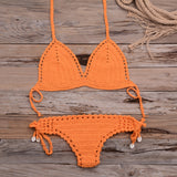 All-Matching Handmade Weaving Hollow Out Cutout Beach Women Split Bikini Swimsuit Shell Shorts Suit