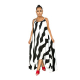 Plus Size Women Clothing Striped Printed Mop Irregular Asymmetric Hem Loose Women Cami Dress