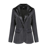Velvet Office plus Size One Button Casual Velvet Blazer for Women