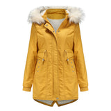 Women Cotton-Padded Clothes Fleece Mid-Length Detachable Hat Fur Collar Winter Warm Fleece Overcoat Woman Plus Size