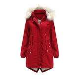 Women Cotton-Padded Clothes Fleece Mid-Length Detachable Hat Fur Collar Winter Warm Fleece Overcoat Woman Plus Size