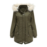 Women Cotton-Padded Clothes Fleece Mid-Length Detachable Hat Fur Collar Winter Warm Fleece Overcoat Woman Plus Size