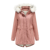 Women Cotton-Padded Clothes Fleece Mid-Length Detachable Hat Fur Collar Winter Warm Fleece Overcoat Woman Plus Size