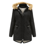 Women Cotton-Padded Clothes Fleece Mid-Length Detachable Hat Fur Collar Winter Warm Fleece Overcoat Woman Plus Size