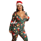 Plus Size Knitted Stretch Tight Christmas Jumpsuit  Women Jumpsuit