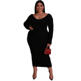 Plus Size Woman  Women  Dress V-neck Sunken Stripe Maxi Dress