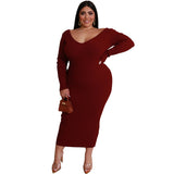 Plus Size Woman  Women  Dress V-neck Sunken Stripe Maxi Dress