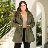 Plus Size Women Mid-Length Waist Slimming Army Green Anorak Women Long-Sleeved Coat