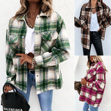 New Internet Celebrity Autumn Winter Loose Casual Retro Plaid Long Sleeve Shacket for Women Plus Size