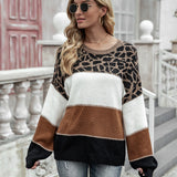 Winter Clothes Personality Sweater Women Color Block Crew Neck plus Size Pullover Loose Knit Sweater Thick