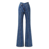 Niche Designer Trousers Asymmetric Oblique Waist Placket Multi Line Split Stitching Structure Cut Jeans