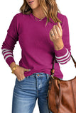 Green Striped Sleeve Plain Knit Sweater