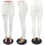 White High-Waist Ripped Jeans plus Size Women Pants