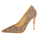 Sexy Nightclub Women Shoes Metal Heel Stiletto Heel Shallow Mouth Pointed Sequined Shoes