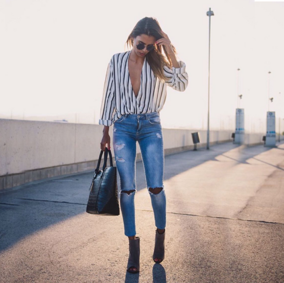 Women Clothing High Waist Slim Stretch Denim (ankle-length Pants) Washed Irregular Asymmetric Ripped Tassel