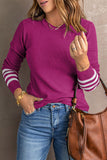 Green Striped Sleeve Plain Knit Sweater