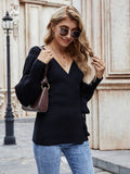 Autumn Winter New Lace up Office V neck Sweater Women Loose plus Size Fashionable Knitted Cardigan