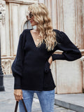 Autumn Winter New Lace up Office V neck Sweater Women Loose plus Size Fashionable Knitted Cardigan