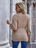 Autumn Winter New Lace up Office V neck Sweater Women Loose plus Size Fashionable Knitted Cardigan