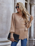 Autumn Winter New Lace up Office V neck Sweater Women Loose plus Size Fashionable Knitted Cardigan