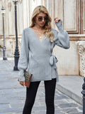 Autumn Winter New Lace up Office V neck Sweater Women Loose plus Size Fashionable Knitted Cardigan