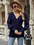 Autumn Winter New Lace up Office V neck Sweater Women Loose plus Size Fashionable Knitted Cardigan