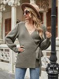 Autumn Winter New Lace up Office V neck Sweater Women Loose plus Size Fashionable Knitted Cardigan