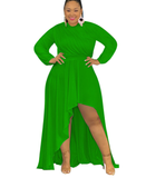 Plus Size Women Clothing Autumn Solid Color Casual Loose Irregular Asymmetric Long Sleeve Dress
