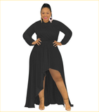 Plus Size Women Clothing Autumn Solid Color Casual Loose Irregular Asymmetric Long Sleeve Dress