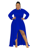 Plus Size Women Clothing Autumn Solid Color Casual Loose Irregular Asymmetric Long Sleeve Dress