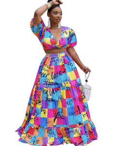 Plus Size Women Clothing Two-Piece Suit Wrapped Chest Vest  Swing Skirt