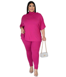Plus Size Fall Winter Turtleneck Solid Color Split Long-Sleeved Trousers Women Casual Sports Suit
