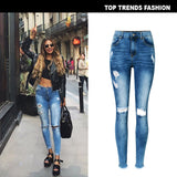 Women Clothing High Waist Slim Stretch Denim (ankle-length Pants) Washed Irregular Asymmetric Ripped Tassel
