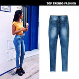 Women Clothing High Waist Slim Stretch Denim (ankle-length Pants) Washed Irregular Asymmetric Ripped Tassel