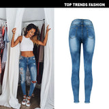 Women Clothing High Waist Slim Stretch Denim (ankle-length Pants) Washed Irregular Asymmetric Ripped Tassel
