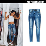 Women Clothing High Waist Slim Stretch Denim (ankle-length Pants) Washed Irregular Asymmetric Ripped Tassel