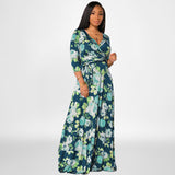 Dress Floral Print with Belt High Waist plus Size Women Dress