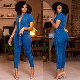 Solid Color Jumpsuit Women Washed Fashionable Sleeveless One-Piece Denim Trouser