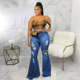 Sexy Knee Hole Slim Denim Stretch plus Size Girls Bell-Bottom Pants