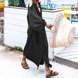 Autumn Winter Ladies Solid Color Loose Vacation Cardigan Maxi Dress