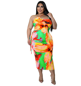 Plus Size Women Clothing Summer Sexy Sling Backless Dress